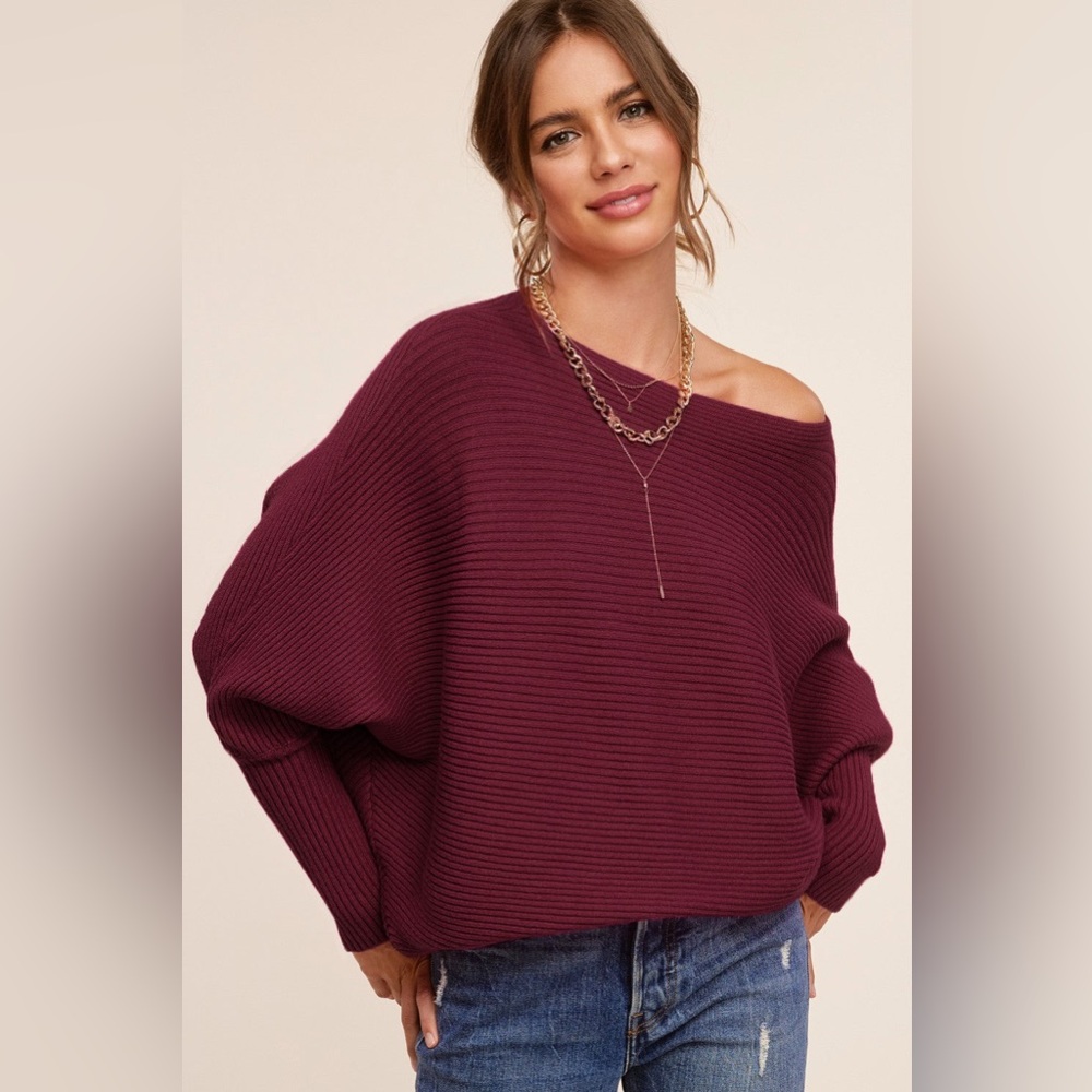 NWT Women's Off Shoulder Sweater Long Sleeve Loose Pullover Knit Jumper SIZE S